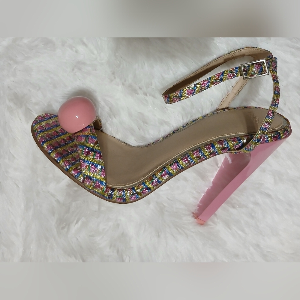 Women's Multicolor Ankle Strap Heels with Pink 5" Heel ● NEW ●